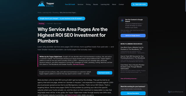 Security scan screenshot of https://topper-digital.pages.dev/learning-hub/plumbing/plumber-service-area-pages/