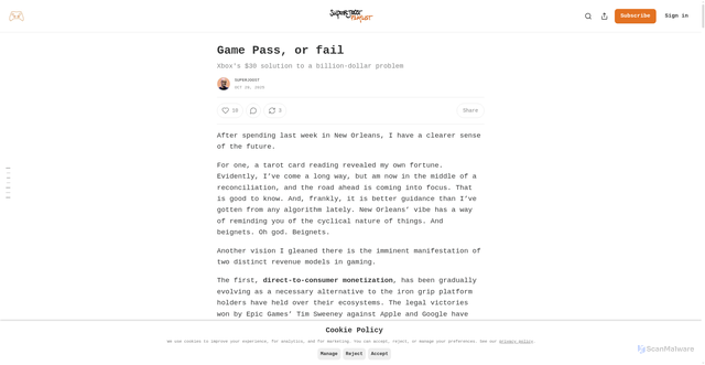 Security scan screenshot of https://superjoost.substack.com/p/game-pass-or-fail