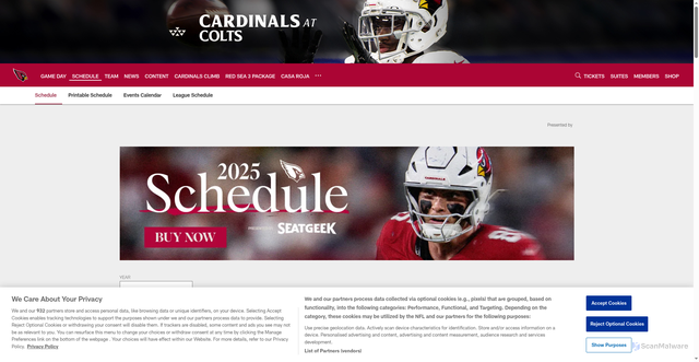 Security scan screenshot of https://www.azcardinals.com/schedule/