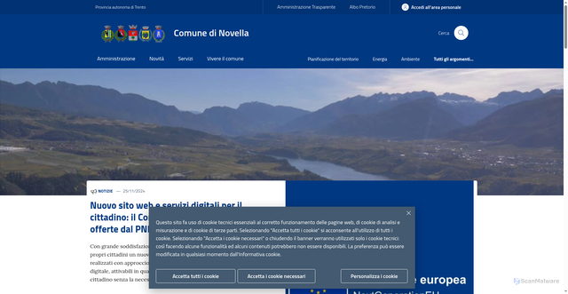 Security scan screenshot of https://www.comune.novella.tn.it/