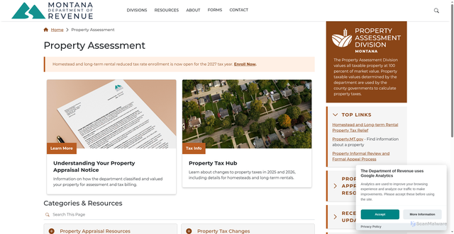 Security scan screenshot of https://revenue.mt.gov/property/