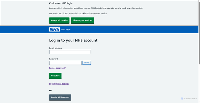 Security scan screenshot of https://settings.login.nhs.uk
