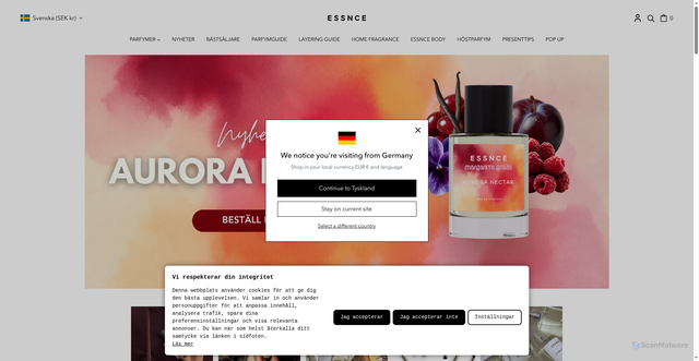 Security scan screenshot of https://essnce.se/?utm_source=Klaviyo&utm_medium=flow&utm_campaign=Prova%20v%C3%A5r%20parfymguide&_klaviyopid=01M1432W4A69VDMQVTSWKFFQAH&_kx=-uXo7KnnzTZXcnXmPajZU7VvuGqIelMToRT0XwNv-fM.RjWjqG