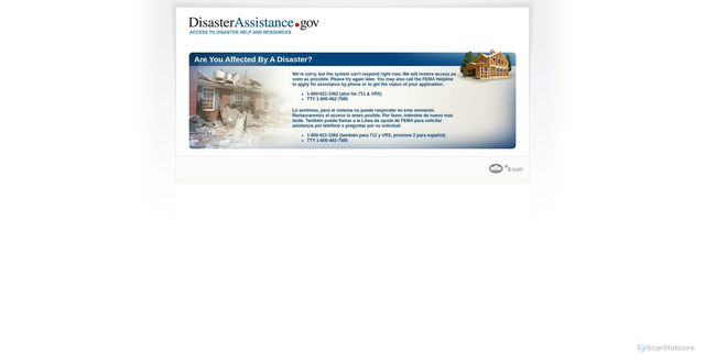 Security scan screenshot of http://www.disasterassistance.gov/