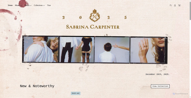 Security scan screenshot of https://shopau.sabrinacarpenter.com/