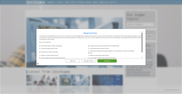 Security scan screenshot of https://isixsigma.com