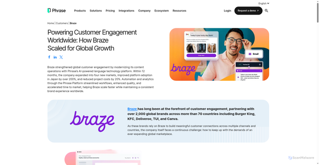 Security scan screenshot of https://phrase.com/customers/braze/