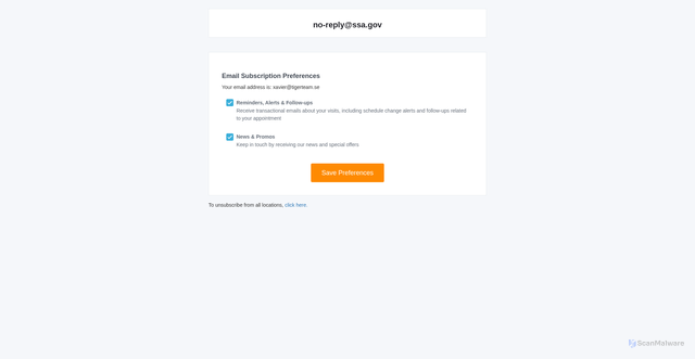 Security scan screenshot of https://hirefrederick.com/no-reply-ssa-gov/contact_details/f878cfc9-0cb8-4a1e-98bf-8ff88c2c9f77/communication_preference