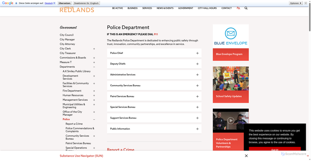 Security scan screenshot of https://www.cityofredlands.org/police