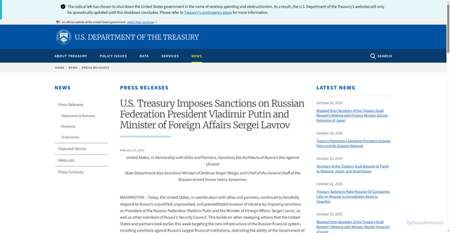 Security scan screenshot of https://home.treasury.gov/news/press-releases/jy0610