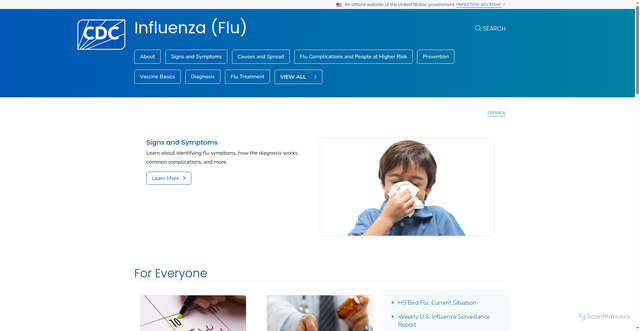 Security scan screenshot of https://www.cdc.gov/flu/