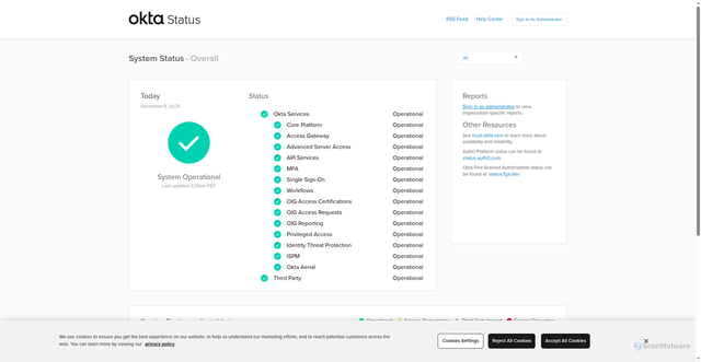 Security scan screenshot of https://status.okta.com/
