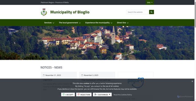 Security scan screenshot of https://www.comune.bioglio.bi.it/it-it/home