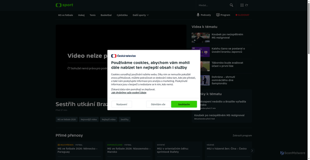 Security scan screenshot of https://sport.ceskatelevize.cz/video/sestrih-utkani-brazilie-japonsko-117759