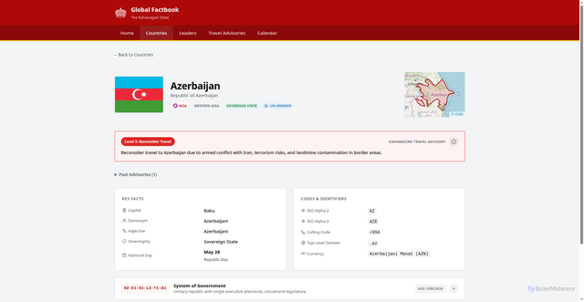 Security scan screenshot of https://countries.kaharagia.org/countries/10