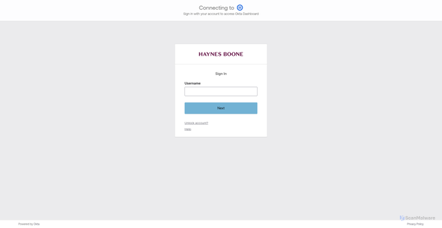 Security scan screenshot of https://haynesboone.okta.com
