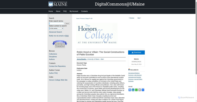 Security scan screenshot of https://digitalcommons.library.umaine.edu/honors/109/