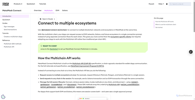 Security scan screenshot of http://metamask-docs-l8lvh00ol-consensys-ddffed67.vercel.app/sdk/multichain/