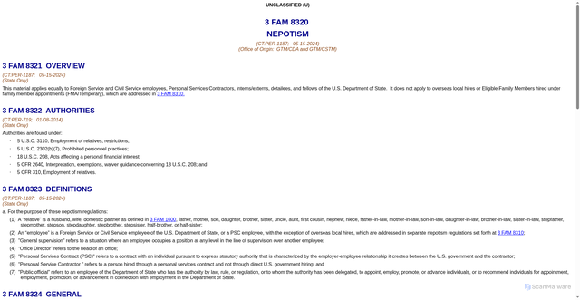 Security scan screenshot of https://fam.state.gov/fam/03fam/03fam8320.html