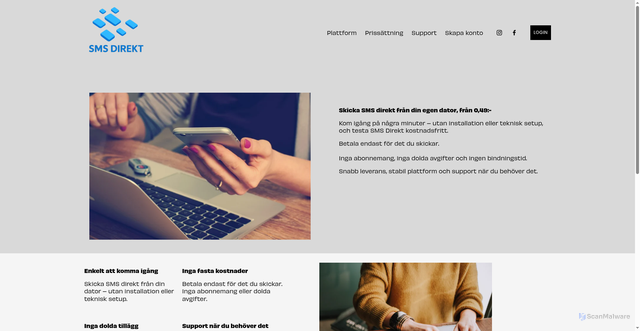 Security scan screenshot of https://smsdirekt.se/?ss_source=sscampaigns&ss_campaign_id=6a7552beb3b31b27cef58839&ss_email_id=6a7575a149f792621e79ee8a&ss_campaign_name=N%C3%A5+kunderna+med+SMS+Direkt+%E2%80%93+prova+kostnadsfritt&ss_campaign_sent_date=2026-08-07T06%3A05%3A47Z