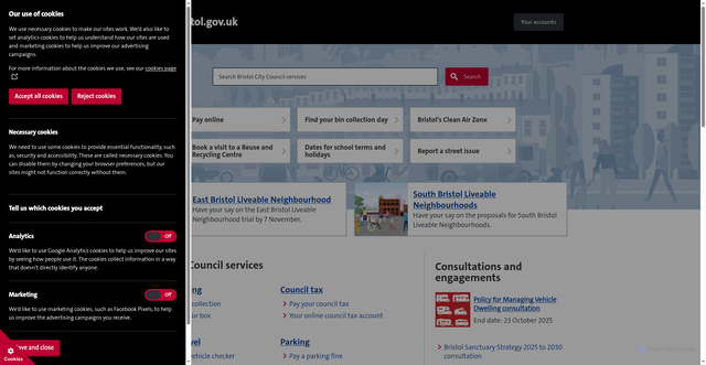 Security scan screenshot of https://www.bristol.gov.uk/