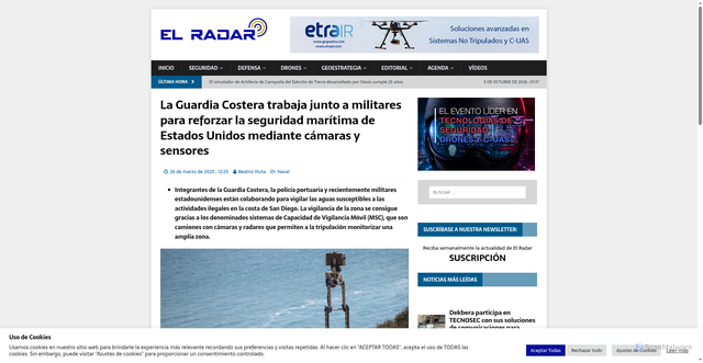 Security scan screenshot of https://www.elradar.es/la-guardia-costera-trabaja-junto-a-militares-para-reforzar-la-seguridad-maritima-de-estados-unidos-mediante-camaras-y-sensores/