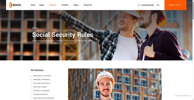 Security scan screenshot of https://contextoarquitectonico.com/service/social-security-rules/