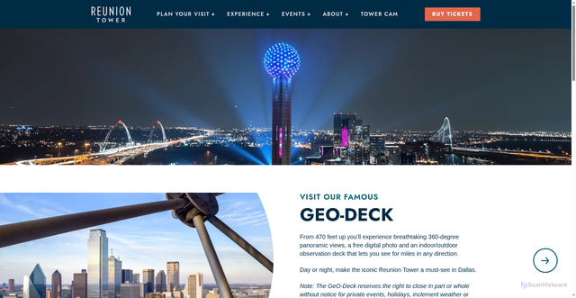 Security scan screenshot of https://reuniontower.com/things-to-do/
