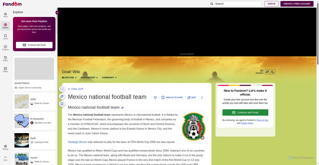 Security scan screenshot of https://goalsantimunez.fandom.com/wiki/Mexico_national_football_team
