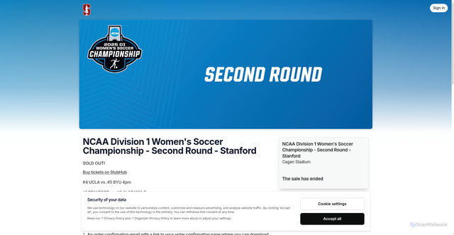 Security scan screenshot of https://tickets.gostanford.com/event/ncaa-division-1-womens-soccer-championship-secon-2r2vgg