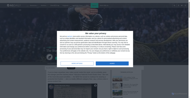 Security scan screenshot of https://www.agdaily.com/news/the-feather-fine-buzz-at-the-national-finals-rodeo/