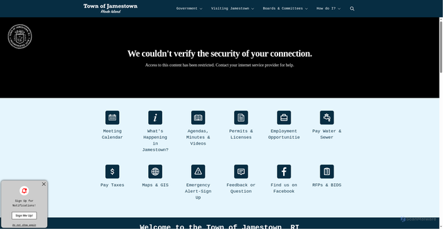 Security scan screenshot of https://jamestownri.gov/