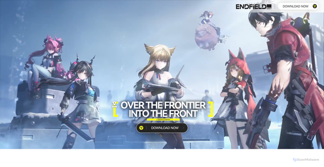 Security scan screenshot of https://endfield.gryphline.com/landing/ua/obt?hg_media=macan&hg_link_code=y6J9Nkzb&sid=202603012b4e1772356289206811a&gid=374_408067&hg_campaign_id=128