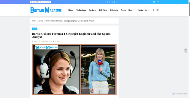Security scan screenshot of https://britainmagazine.co.uk/bernie-collins/