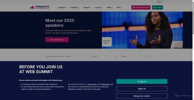 Security scan screenshot of https://websummit.com/speakers/