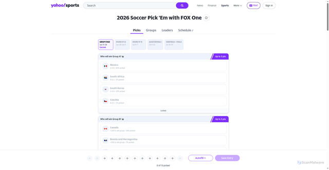 Security scan screenshot of https://fantasysports.yahoo.com/pickem/2026-soccer-pickem/picks