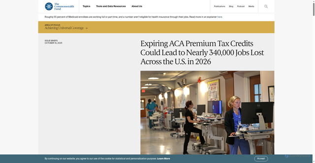 Security scan screenshot of https://www.commonwealthfund.org/publications/issue-briefs/2025/oct/expiring-premium-tax-credits-lead-340000-jobs-lost-2026