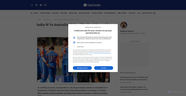 Security scan screenshot of https://cricket.one/cricket-analysis/india-w-vs-australia-w-head-to-head-record-in-t20is/67095288ac94d32b0f026d41
