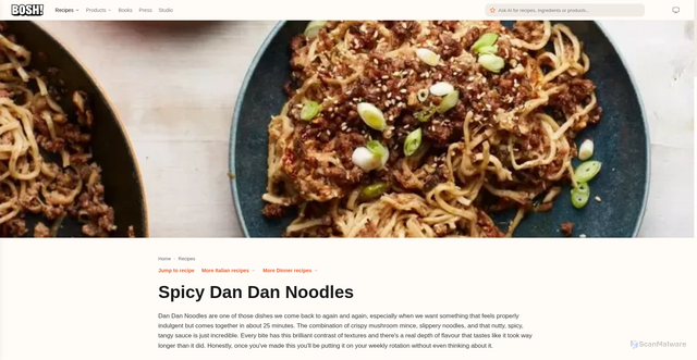 Security scan screenshot of https://bosh.tv/recipes/spicy-dan-dan-noodles