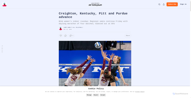 Security scan screenshot of https://larryhamelsallvolleyball.substack.com/p/creighton-kentucky-pitt-and-purdue