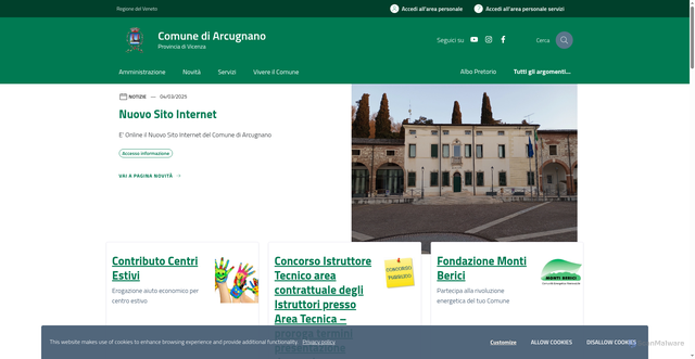 Security scan screenshot of https://www.comune.arcugnano.vi.it/home