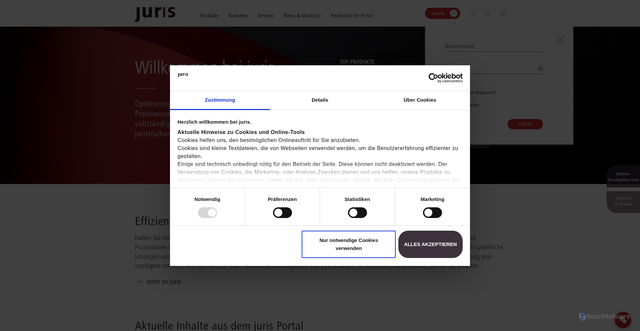 Security scan screenshot of https://www.juris.de/jportal/nav/index.jsp