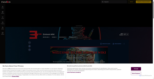 Security scan screenshot of https://eminem.fandom.com/wiki/Eminem_Wiki