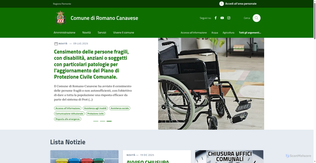 Security scan screenshot of https://comune.romanocanavese.to.it/