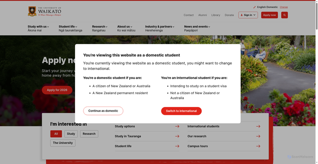 Security scan screenshot of https://www.waikato.ac.nz/