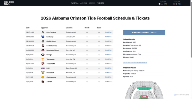 Security scan screenshot of https://theironbowl.com/alabama-crimson-tide/