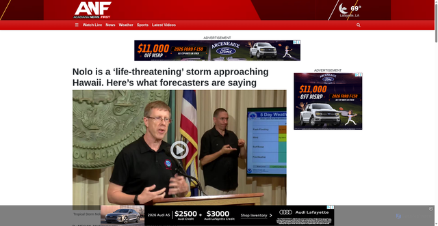 Security scan screenshot of https://www.acadiananewsfirst.com/2026/09/24/nolo-is-life-threatening-storm-approaching-hawaii-heres-what-forecasters-are-saying/