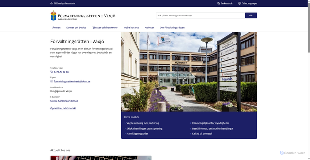 Security scan screenshot of https://www.forvaltningsrattenivaxjo.domstol.se