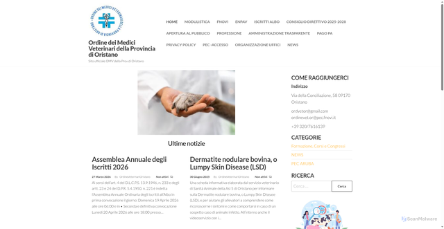 Security scan screenshot of https://ordineveterinarioristano.it