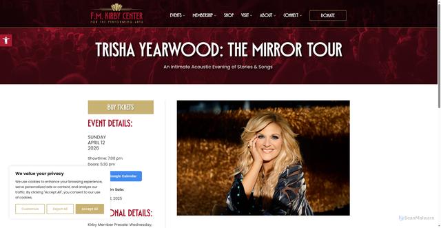 Security scan screenshot of https://kirbycenter.org/show/trisha-yearwood-the-mirror-tour/